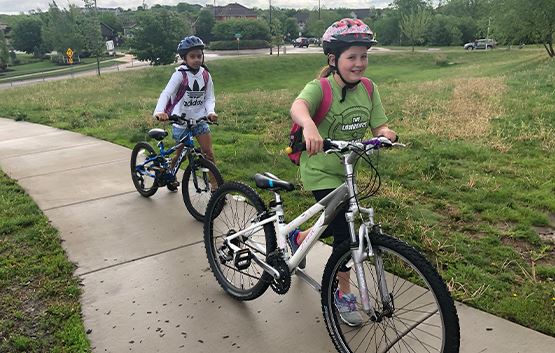 Kids biking to school