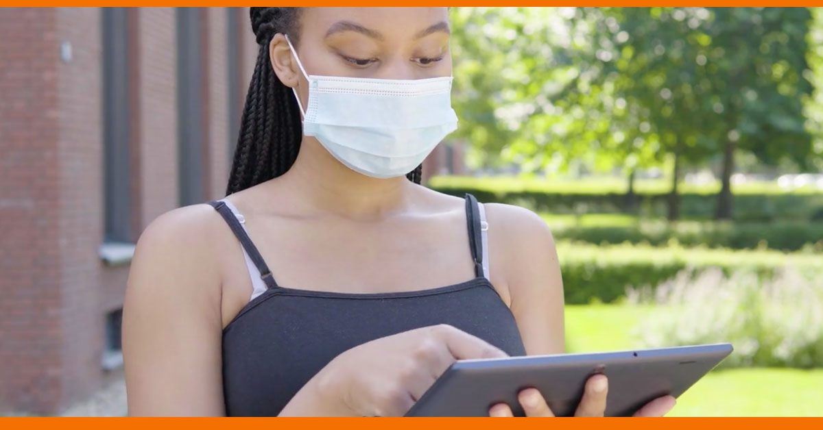 young woman ipad mask